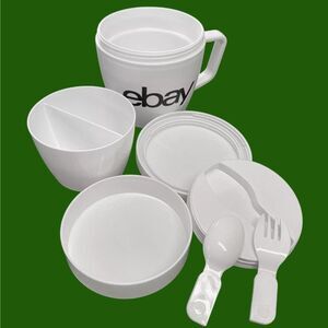 Ebay SWAG Soup Mug Lunch Kit 14Oz 7pieces cup spoon fork White New Camp Travel